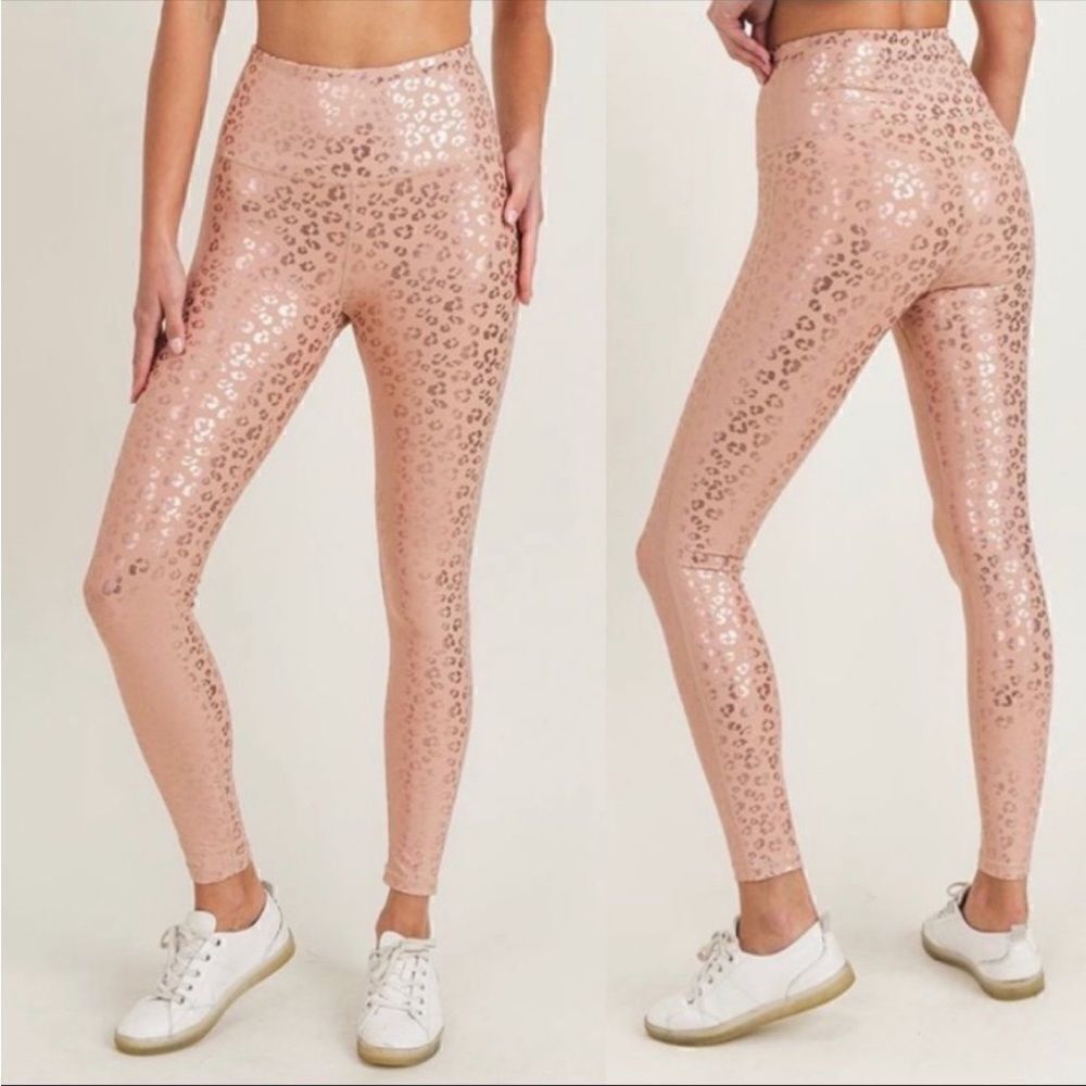 IVL Collective leggings leopard foil print blush pink size 8 NWT
